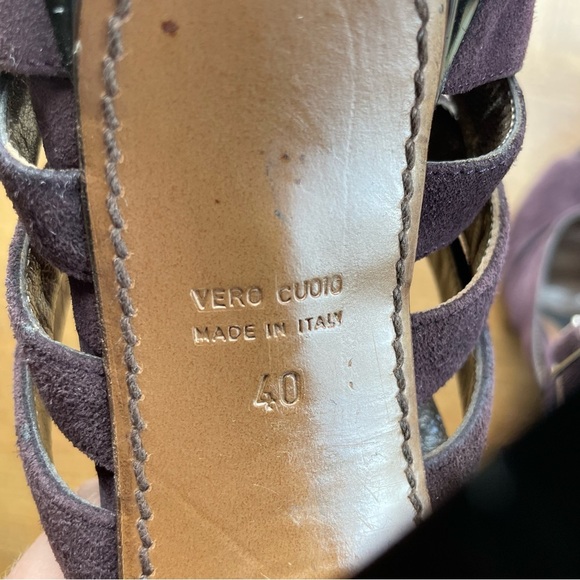 Marni Strappy Suede Purple Brown Platform Heels Peep Toe T-Strap size 40/US 10 - Picture 14 of 16